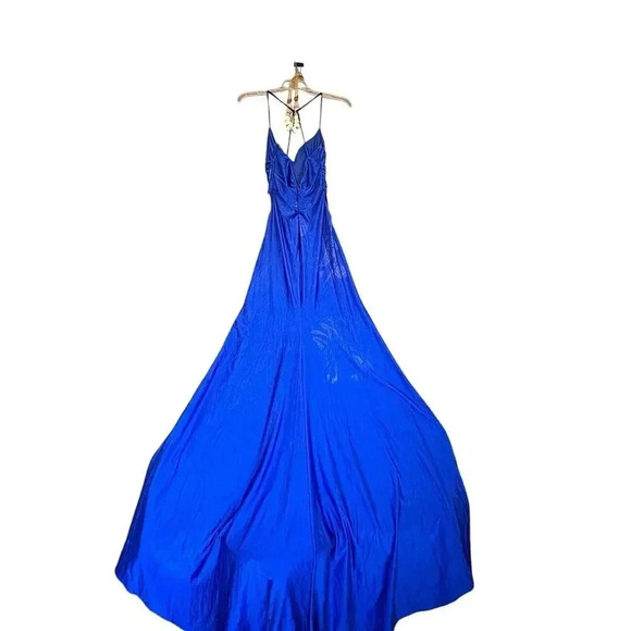 Off the Shoulder Sweetheart Floor Length Blue La Femme Dress 27959 Size 2 - Picture 13 of 15